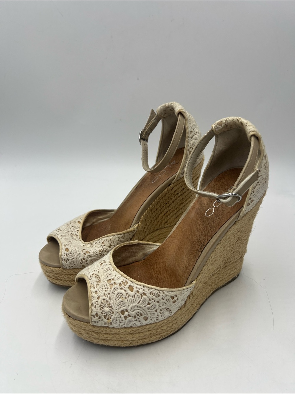 Aldo Lace Espadrille Wedge Sandals - Cream